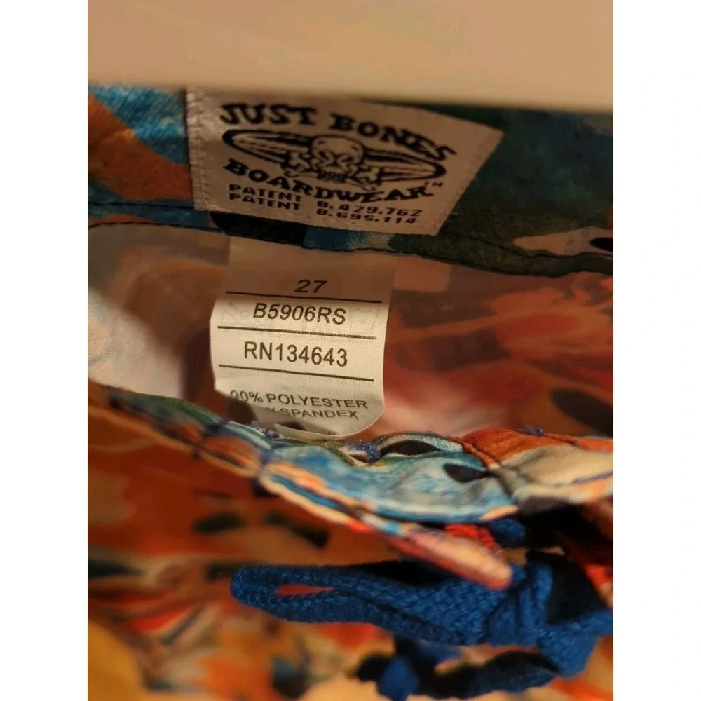 Just Bones Boardwear Mens/Boys Blue/Orange Camo print board shorts Size 27 waist
